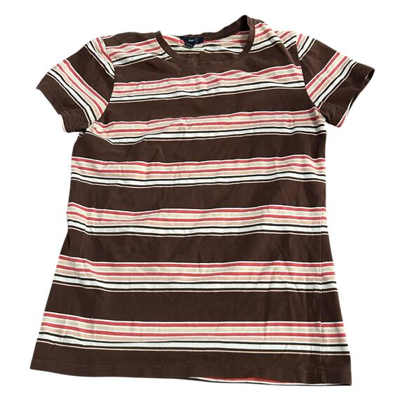 Vintage Gap Baby Tee Size Small Brown Pink White Stripes Y2K 90s Crewneck - Picture 1 of 4